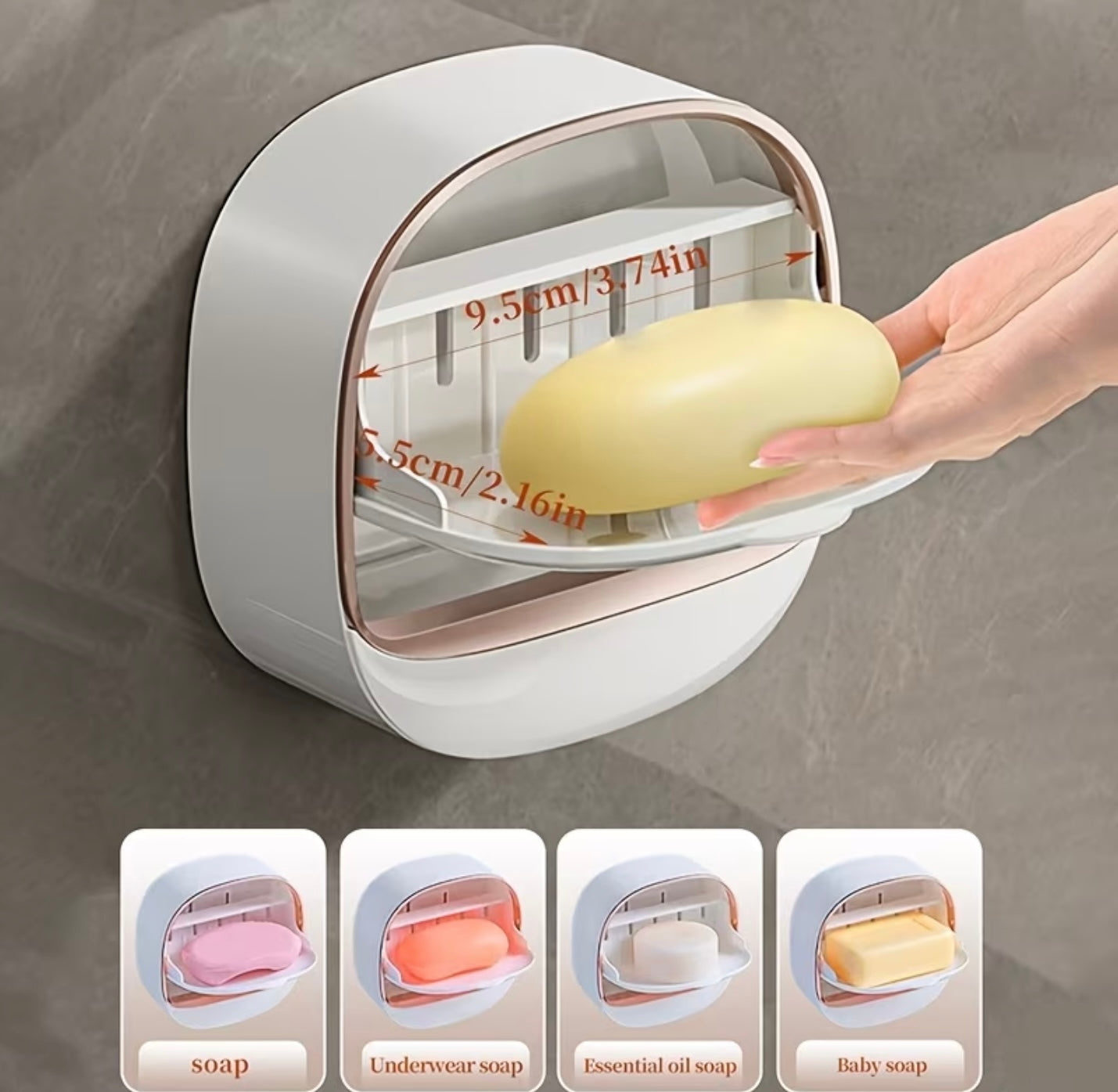 Wall-Mounted Waterproof Soap Holder with Drainage Tray